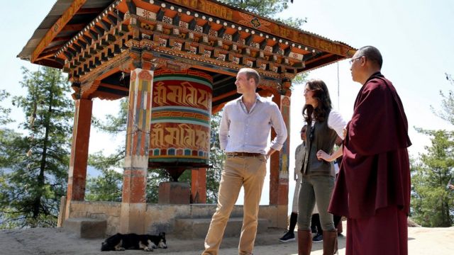 Duke and Duchess of Cambridge on their way to the Tiger's Nest monastery in Bhutan on 15 April 2016