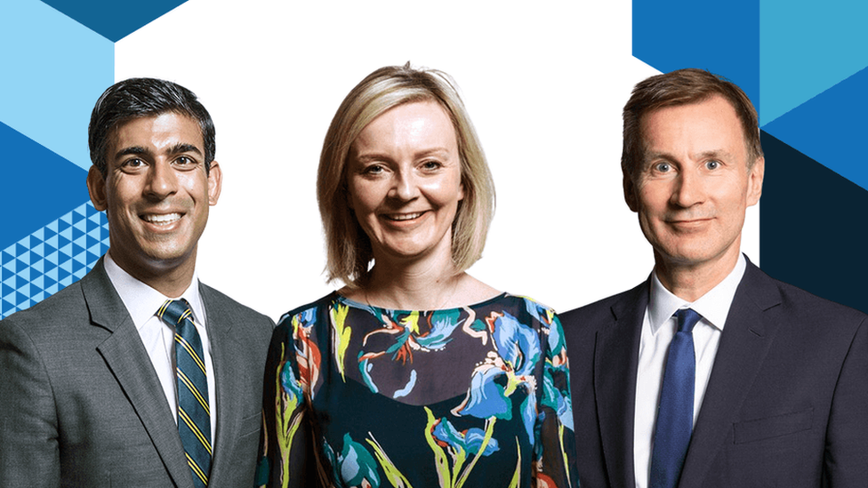 Rishi Sunak, Liz Truss i Jeremy Hunt (od lewej do prawej)
