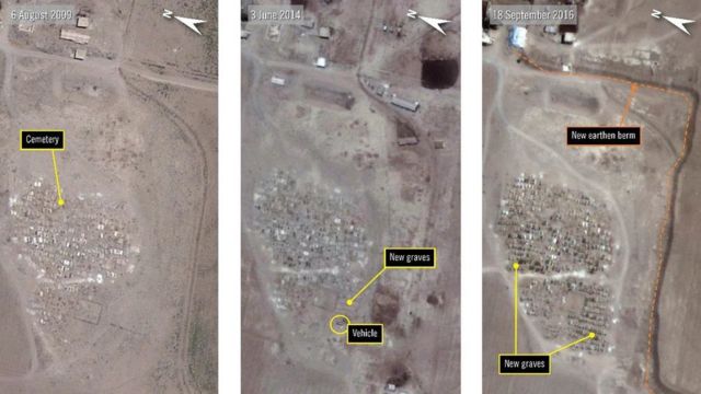 Fotografía aérea que da cuenta del crecimiento del cementerio de Nahja