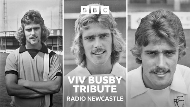 A graphic with three photos of Viv Busby