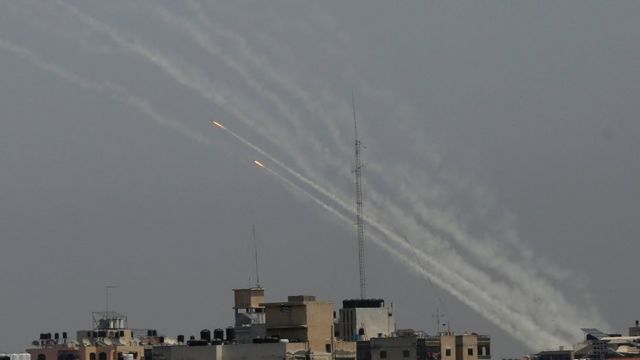 Rockets firing into air from Gaza apartments