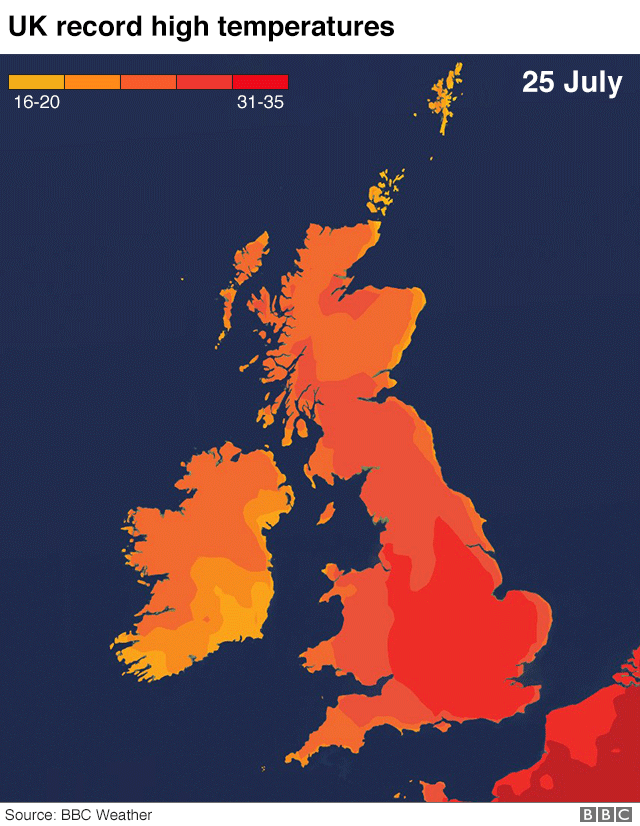 UK weather The UK's recordbreaking heat in maps and charts BBC News