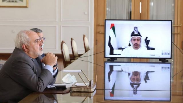 گفتگوی ویدئویی جواد ظریف وزیر خارجه ایران با شیخ عبدالله بن زاید آل نهیان وزیر خارجه امارات