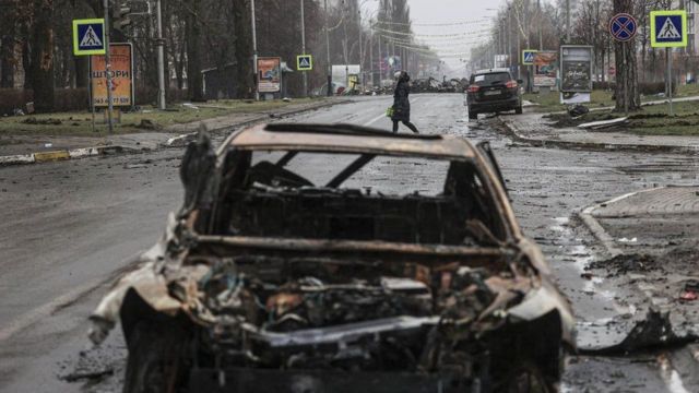 آثار الدمار في مدينة بوتشا الأوكرانية.