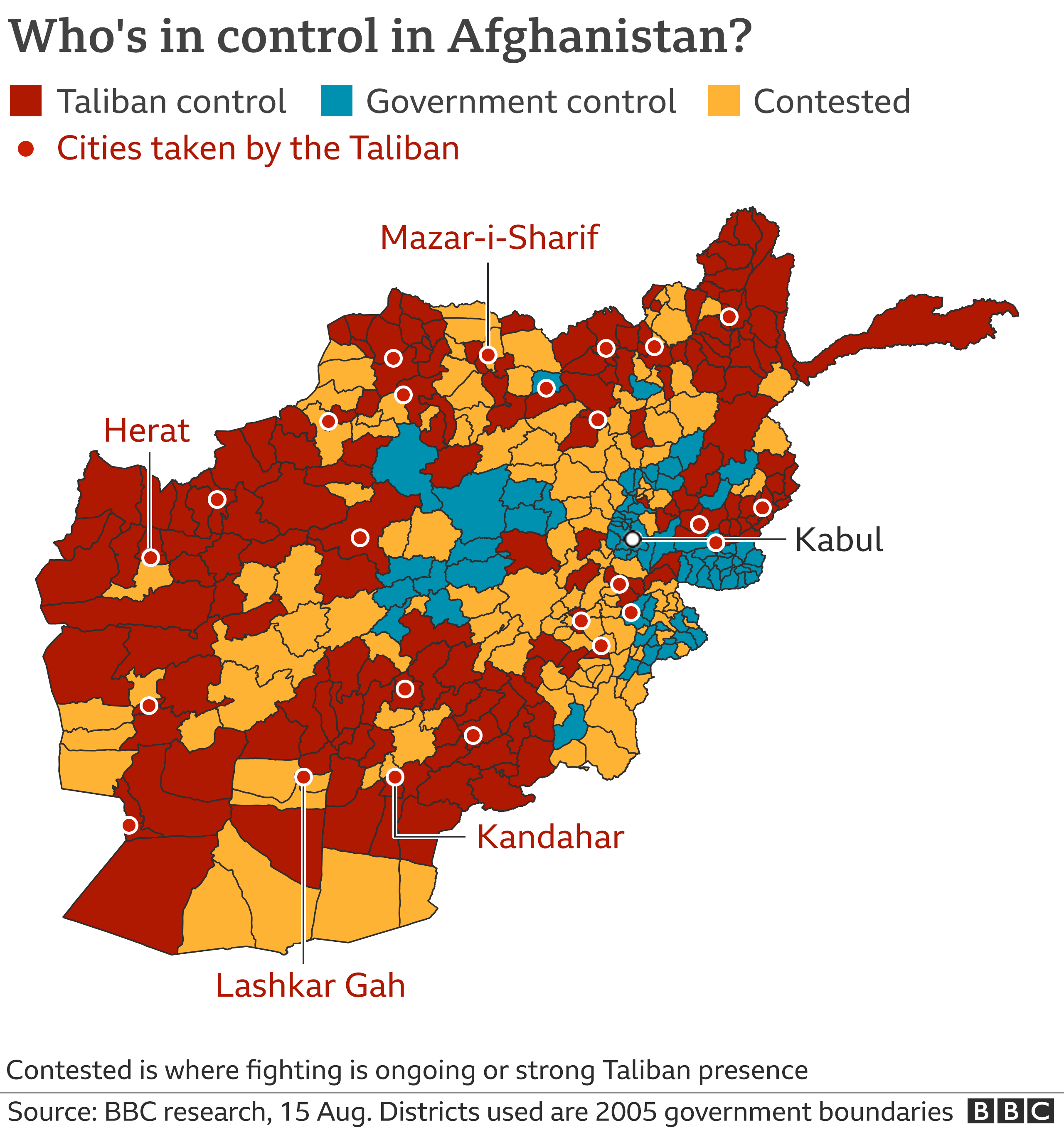 Map showing how much of the country is controlled by the Taliban