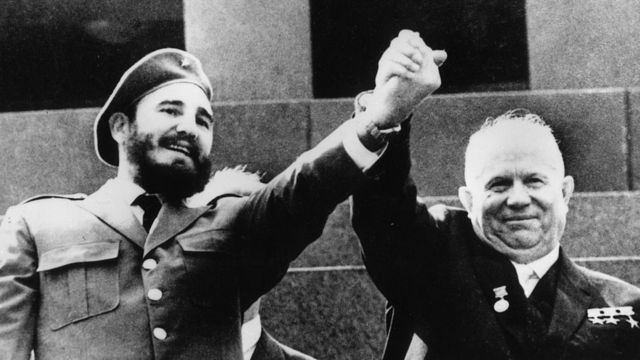 Fidel Castro and Nikita Khrushchev in Moscow's Red Square in 1964
