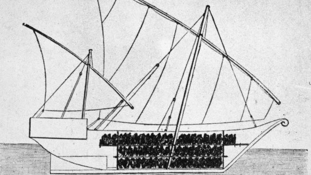 Sketch of a ship used to transport slaves, 1750s