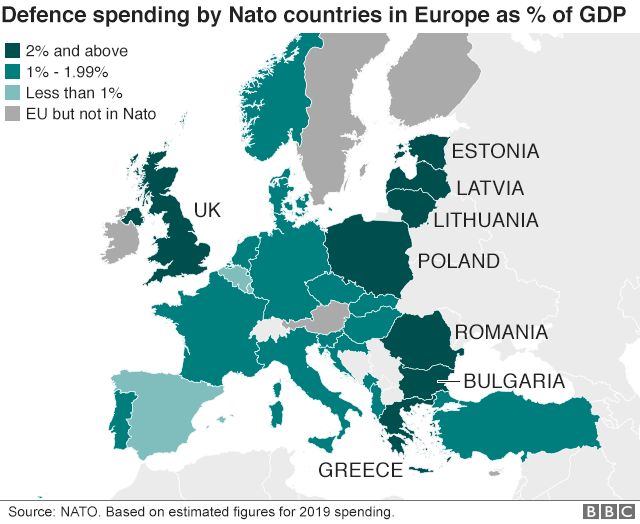 Nato spending map, country by country