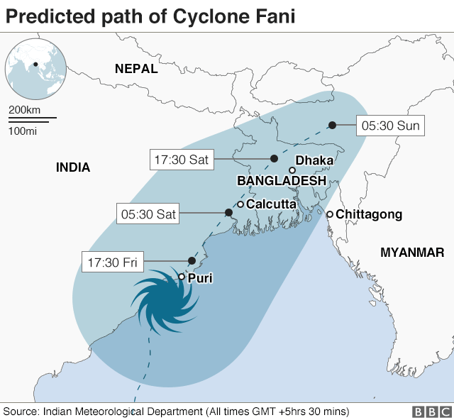 Map of Cyclone Fani