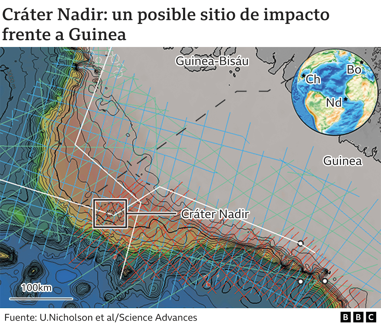 Mapa del cráter Nadir.