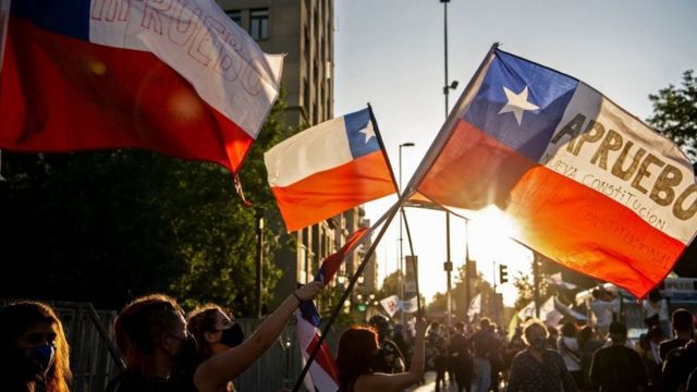 Protestas en Chile a favor de la nueva Constitución en 2020.