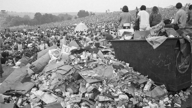 Pile of rubbish at the 1969 Woodstock Festival