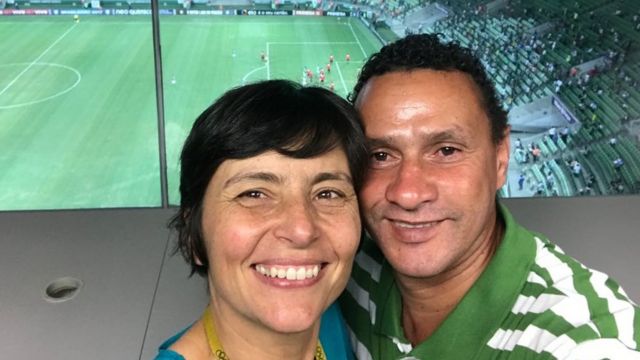 Soninha e Paulo em jogo do Palmeiras