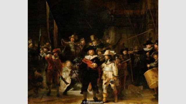 Karya Rembrandt dengan komposisi yang dianggap paling rumit, The Night Watch, 1642, menggunakan pencahayaan untuk memberikan efek agung pada lukisan tersebut.