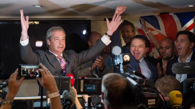 Nigel Farage celebrating