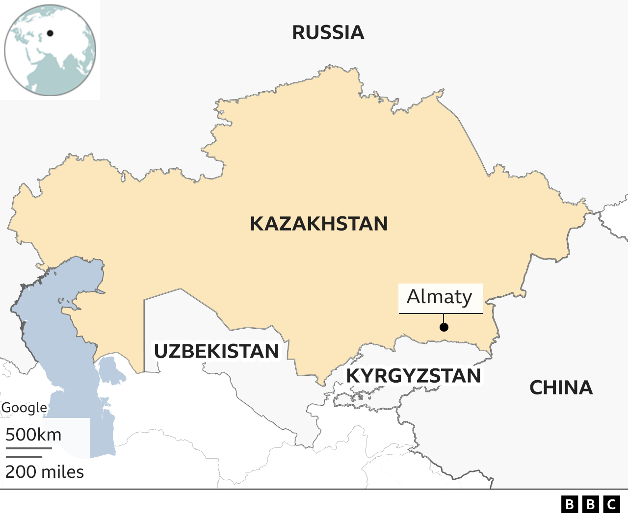 Map of Kazakhstan and neighbours