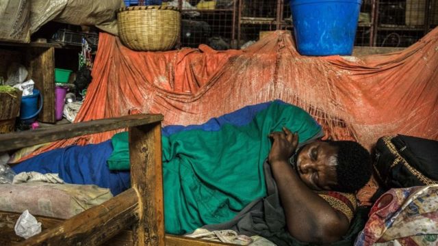 Shop owner sleep for ground of im stall during nationwide Uganda lockdown