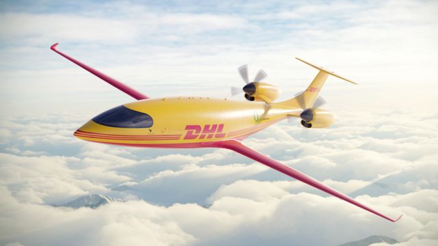 Ilustración artística del avión eléctrico de DHL Express.