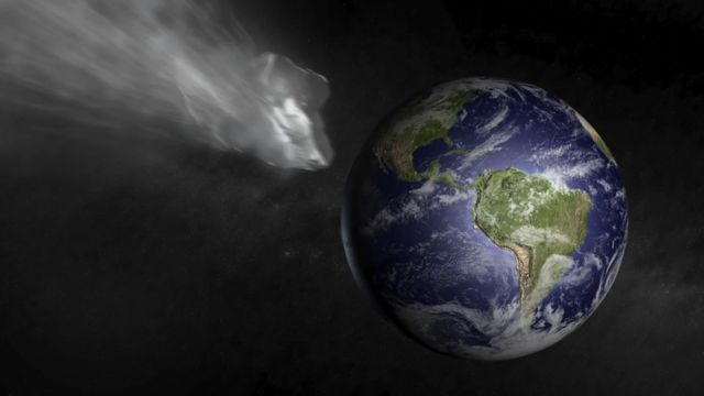 A gray meteor shot towards Earth.