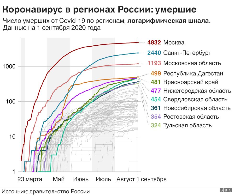 Как летом 2020 года в России развивалась эпидемия коронавируса? Графики -  BBC News Русская служба