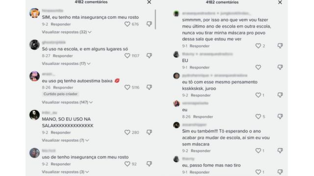 Reprodução de mensagens de jovens em rede social