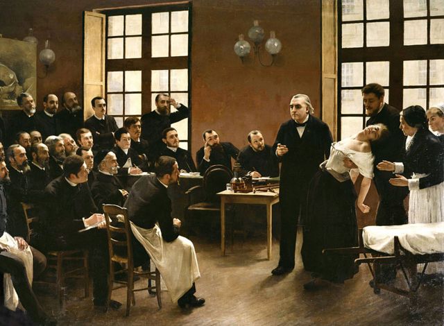 Brouillet Pierre Andre (1857-1914), escuela de francés, una lección clínica de Docter Charcot en La Salpêtrière, siglo XIX, París, Musée d'Histoire de la medecine.