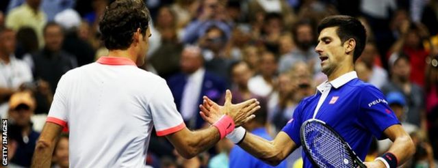 Roger Federer and Novak Djokovic shake hands