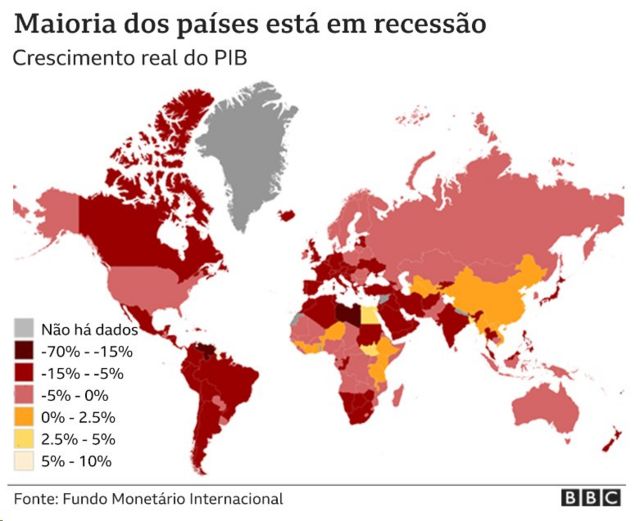 Gráfico mostra recessão nas economias de muitos países