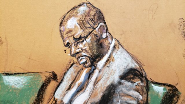 Artist sketch of R Kelly for court