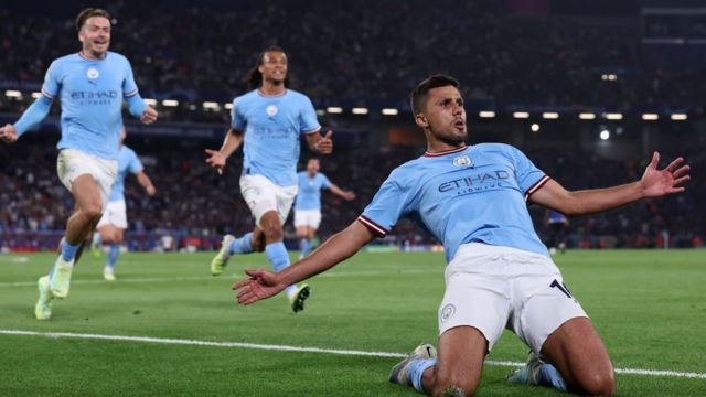 Rodri celebrates scoring