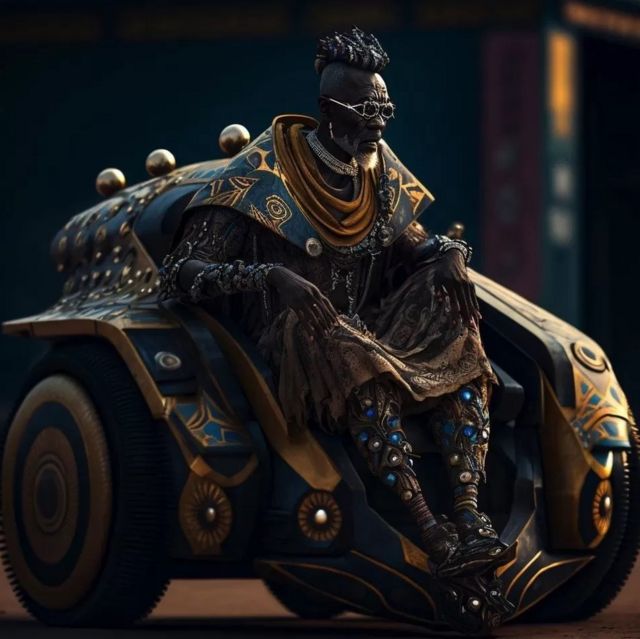African chief seated on an AI throne.