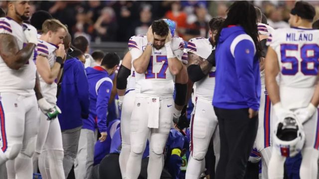 Damar Hamlin: Buffalo Bills make stirring display in support of safety  during victory - BBC Sport