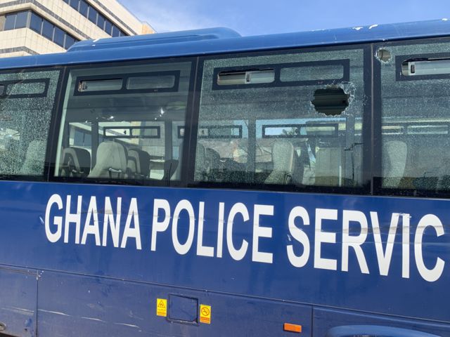 Damaged Ghana Police bus