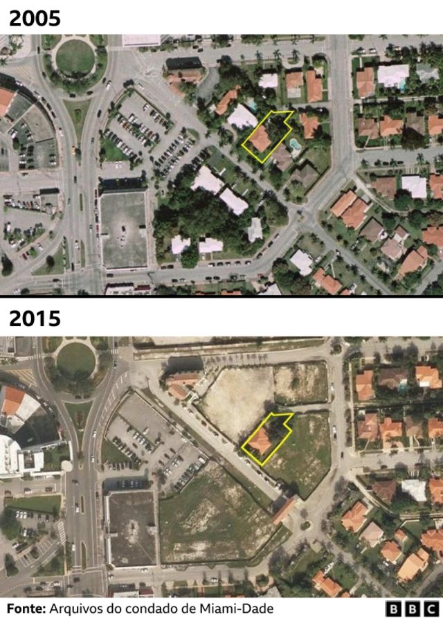 Imagens aéreas da região em que Capote vive em 2005 e dez anos depois