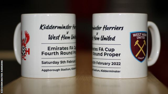 A mug to mark Kidderminster Harriers' FA Cup tie with West Ham