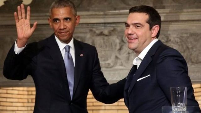 अमरीकी राष्ट्रपति बराक ओबामा,ग्रीस के प्रधानमंत्री एलेक्सिस त्सिप्रास