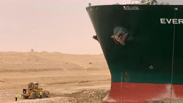 The giant freighter stranded in the Suez Canal