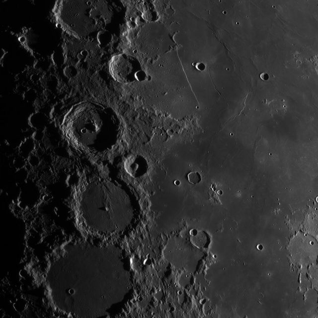 Craters on the surface of the moon.