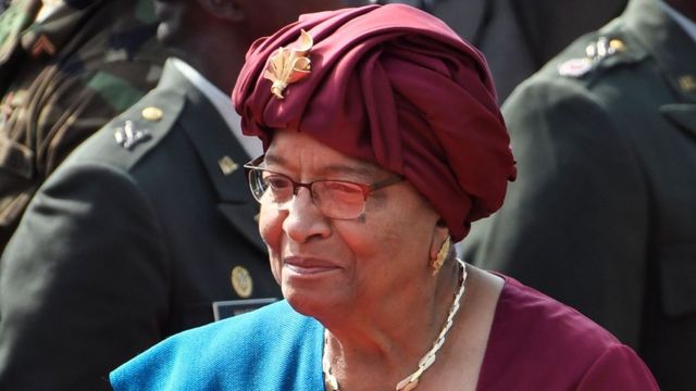 Liberia's former president, Ellen Johnson Sirleaf, arrives at the swearing-in ceremony of the country's president-elect, 22 January 2018