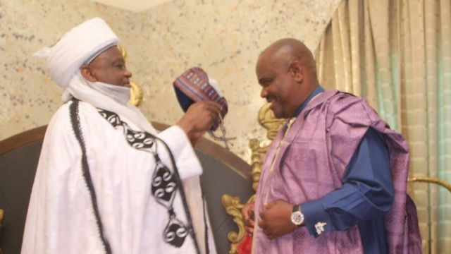 Rivers State Governor Nelson Wike being Turbaned by Sultan Abubakar Saad III