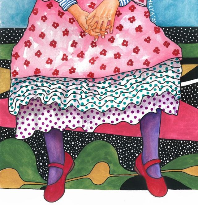 Ilustração de garota com roupa com várias camadas