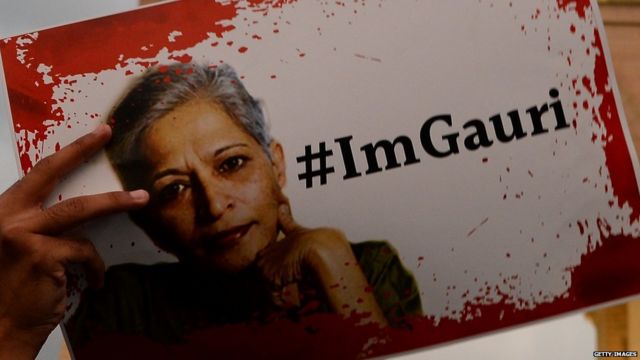 a poster of Indian journalist Gauri Lankesh captioned "hashtag I am Gauri"