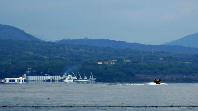View of the port of La Union, El Salvador, from Conejo Island, Honduras, on May 27, 2018.