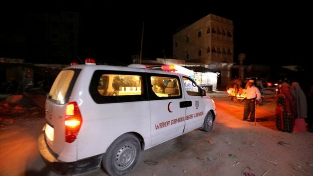 Emergency vehicle is pictured after a blast at the Elite Hotel in Lido beach in Mogadishu, Somalia August 16, 2020