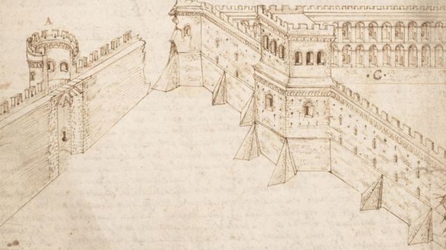 Las fortificaciones de una ciudad según el primer libro de Vitruvio, en un dibujo del siglo XVI