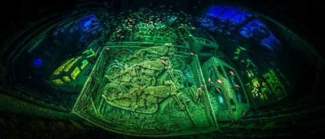 Motorcycles inside the SS Thistlegorm.