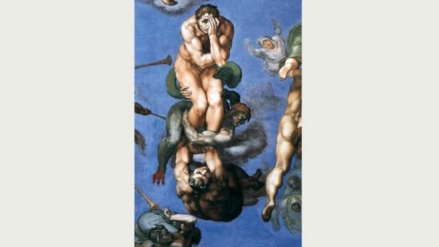 Фреска "Страшный суд" Микеланджело занимает всю алтарную стену Сикстинской капеллы в Ватикане. Справа на ней - души нераскаявшихся грешников погружаются в ад