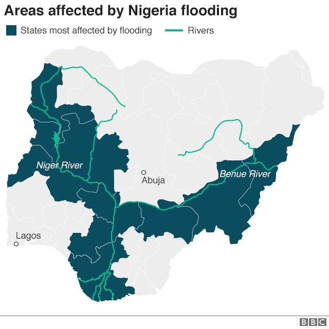 Map showing areas affected by flooding