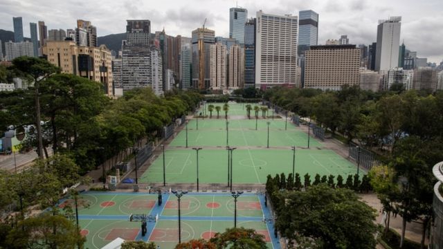 Parque Victoria de Hong Kong vacío este 4 de junio.