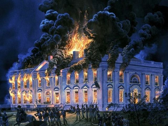رسم يوضح حرق واشنطن في عام 1814 من قبل القوات البريطانية